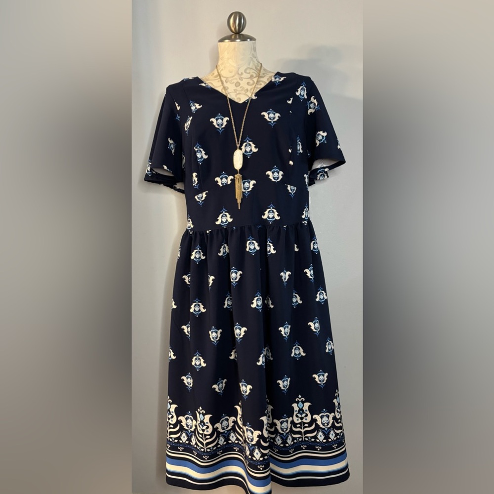 🆕 Lane Bryant Lena Navy Blue Patterned Dress Size 24.      #47